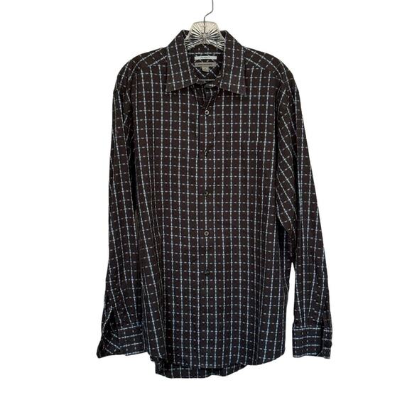 Johnston & Murphy Tailored Fit Dress Shirt Medium Long Sleeve Striped Flip Cuffs - Picture 2 of 7